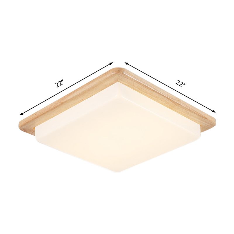 12.5"/14"/18"/22" Wide Japanese Style Square Ceiling Light Wood LED Flush Mount Light in Warm/White Light for Bedroom