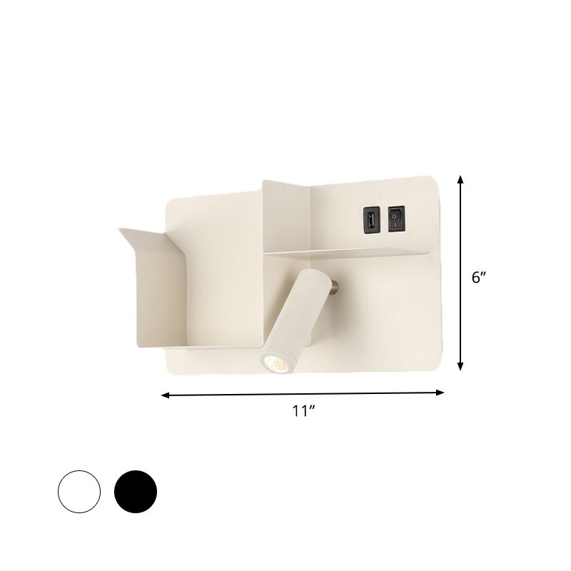 Metal Tubular Wall Light Modernist Modernism Black/White LED Wall Sconce Lighting with Shelf Frame