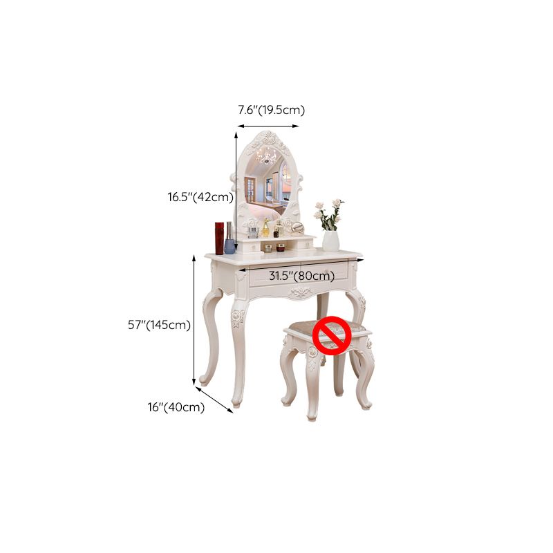 Victorian Mirrored Makeup Dressing Table Wood Stool Set in White