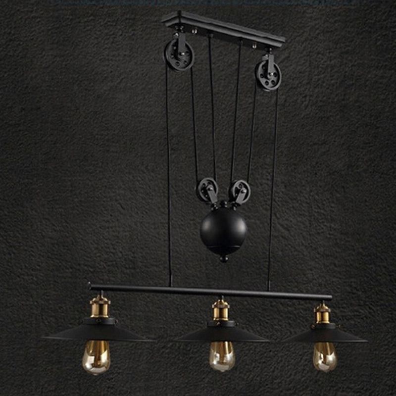Metal 3 Lights Island Pendant Lighting Pulley Industrial Island Light Fixtures for Dining Room
