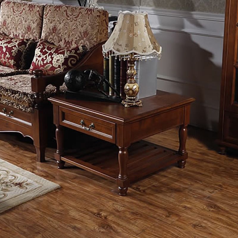 Traditional 4 Legs End Table Square Wood Top Side End Table for Living Room