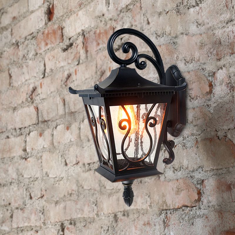 Birdcage Outdoor Wandlampe Lodge Klares Wasserglas einzelne helle schwarze Wandbeleuchtung nach oben/unten
