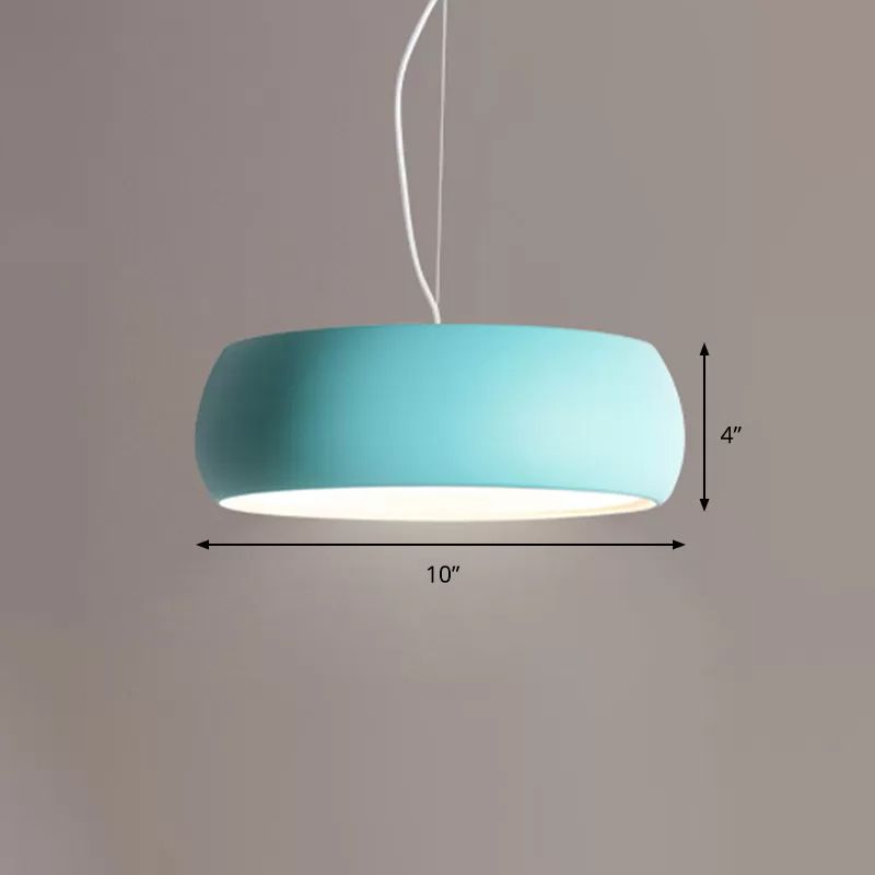 Blue Bowl Hanging Lamp Kit Macaron 10"/13"/17" Wide 1-Light Metal Pendant Lighting with Diffuser
