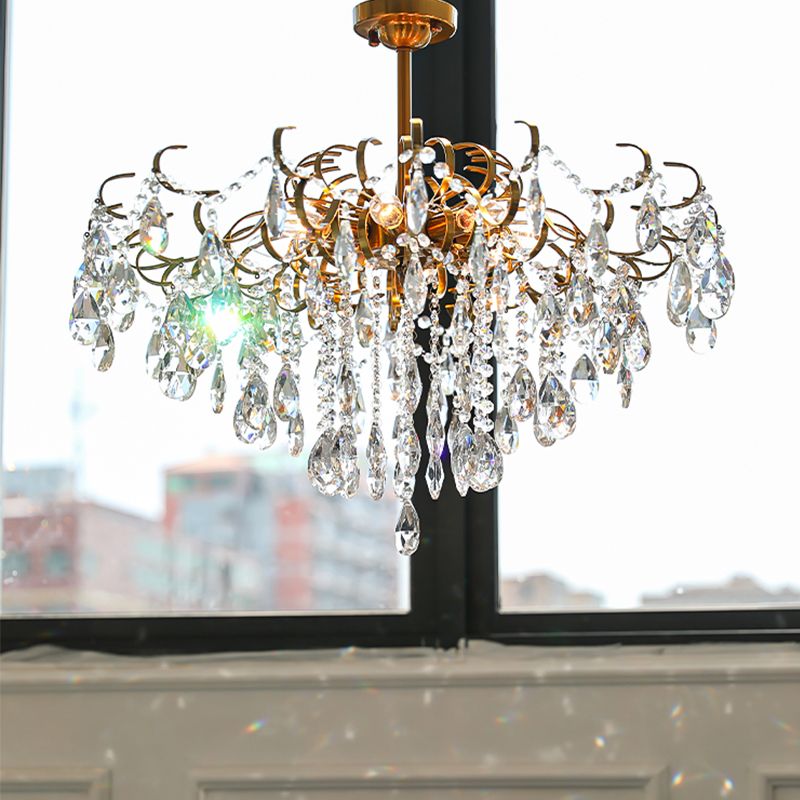 Traditional Chandelier Light Fixtures Multi-Head Crystal Suspension Pendant Lamps