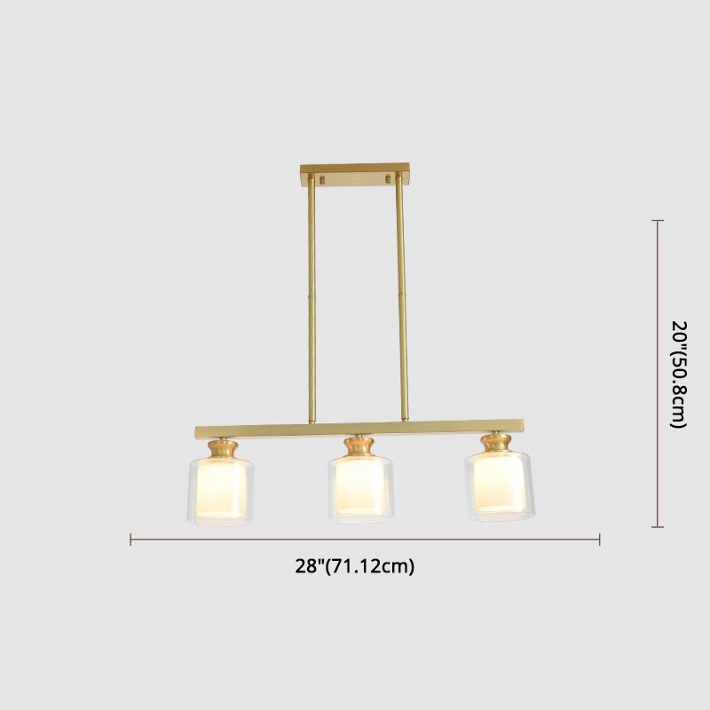Cylinder Glass Island Chandelier Light Minimalist Gold Ceiling Pendant Light for Dinning Room