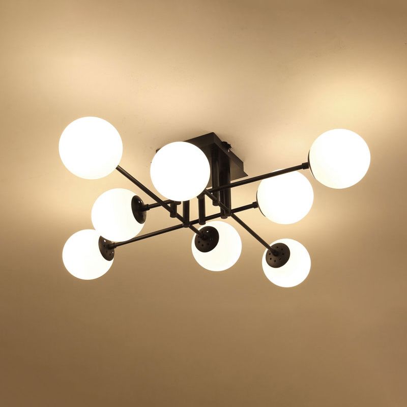 Modern Style Milk Glass Semi Flush Ceiling Chandelier Fixtures Multi Lights Globe Semi Flush Light