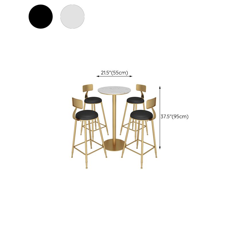 Faux Marble Bar Dining Table Bar Wine Table with Metal Pedestal Base