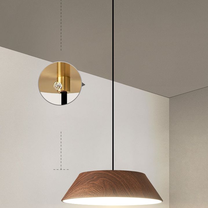 Wood Grain Tapered Hanging Lamp Nordic Metal LED Pendant Light with Acrylic Diffuser