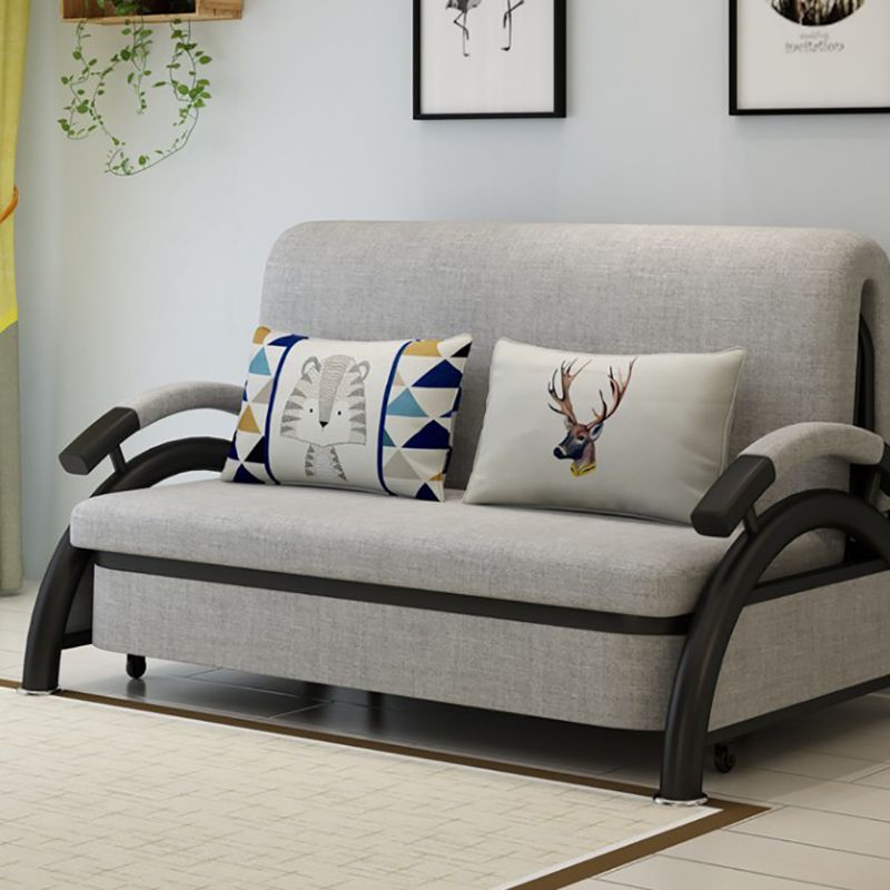 Grey Contemporary Linen Square Arm Sofa Bed Standard Washable Sofa for Living Room