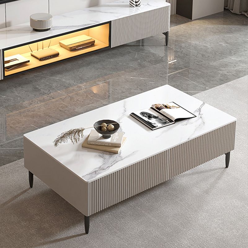 4 Legs Single Coffee Table Rectangle Slate Coffee Table with 4 Drawers