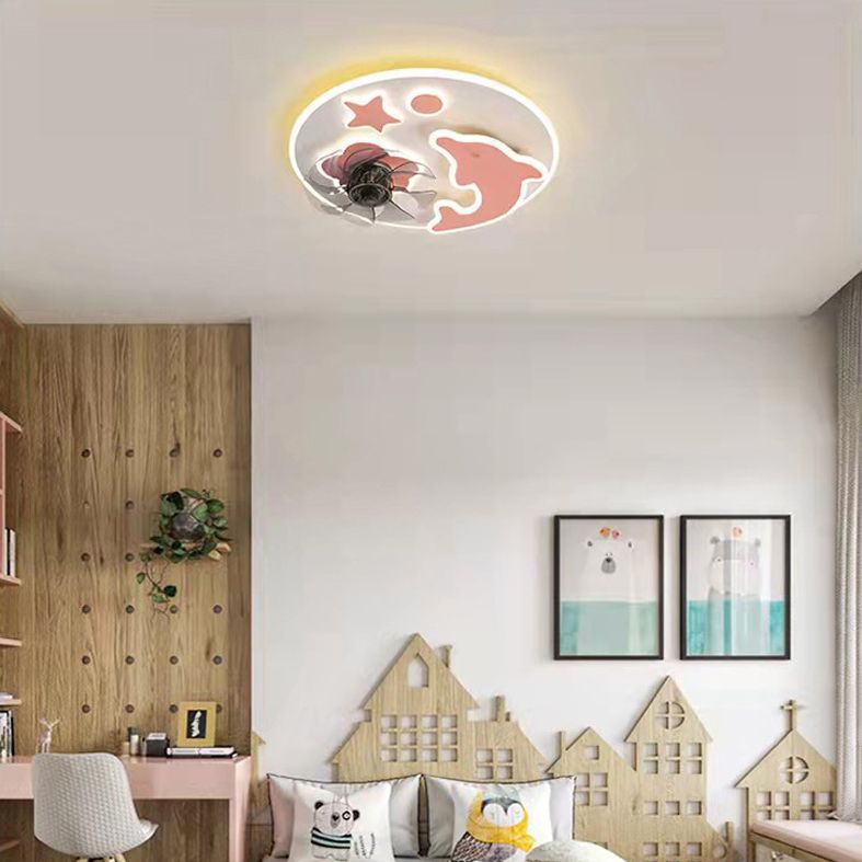Lampada da ventola del soffitto della camera da letto per bambini rotondi in metallo in metallo LED LED LIGHT