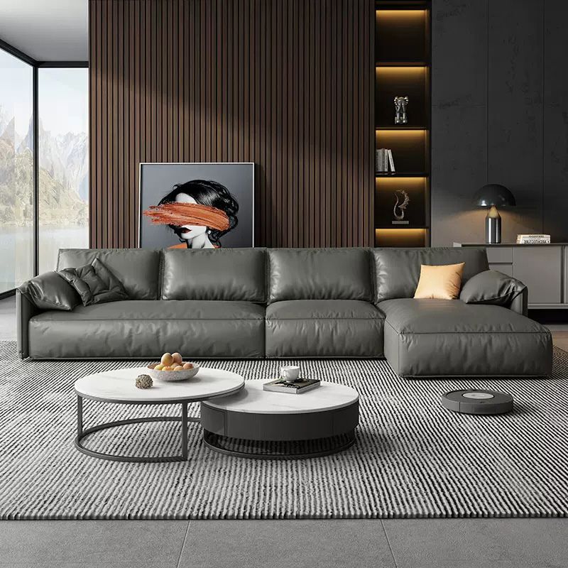 Genuine Leather Sectionals 70" Wood Stationary Sectionals in Black