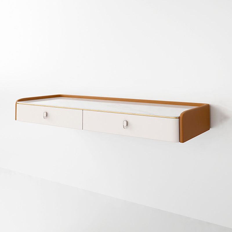 Glam Style Off-white Slate Countertop Wall Mounted with 1/2 Drawer Dresser