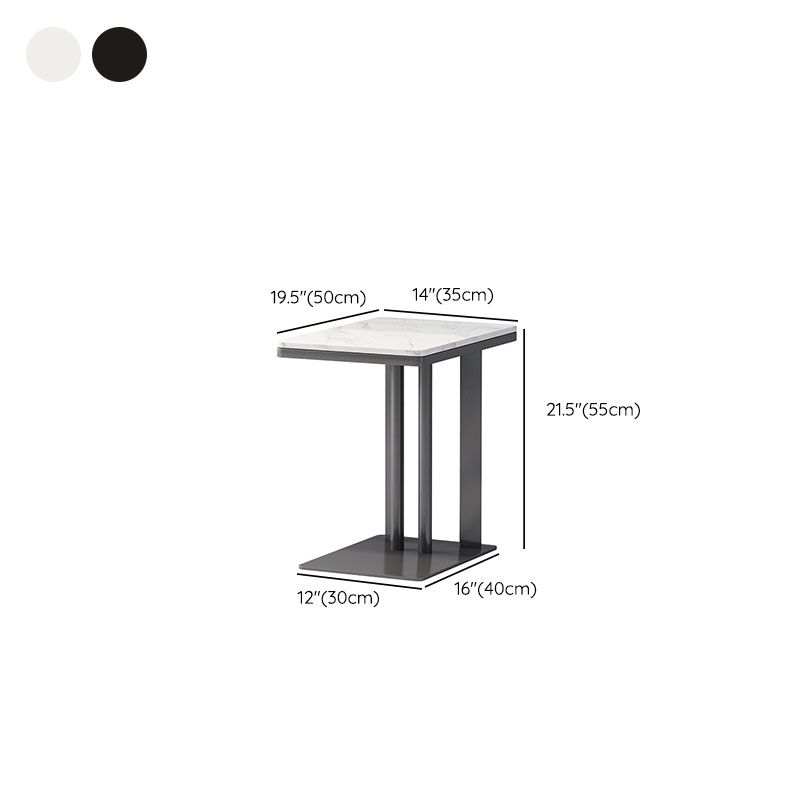 Contemporary Black Slate Top End Table 21.65" Tall C-shape Side Table