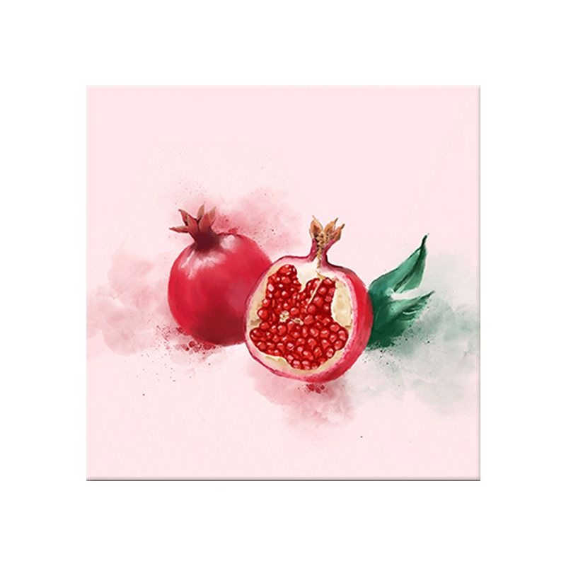 Kids Pomegranate Fruit Painting Red Textured Surface Wall Art for Dining Room