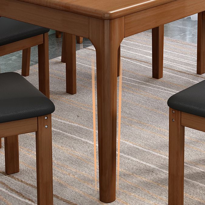 Rubberwood Dining Table Rectangle Solid Wood 4 Legs Wood Base Table for Home