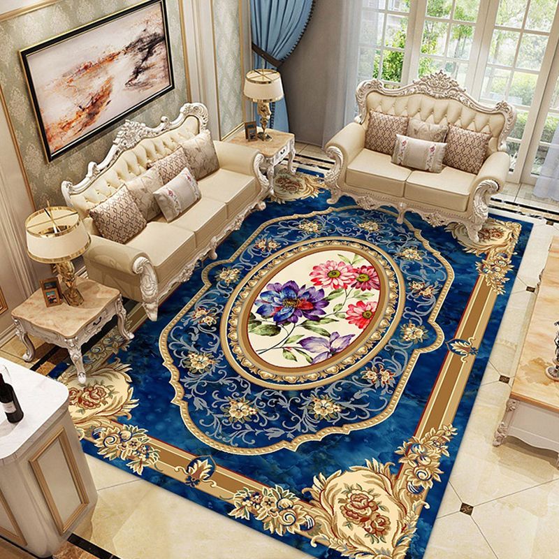 Classical Flower Print Rug Gorgeous Trendy Area Rug Anti-Slip Backing Carpet for Living Room