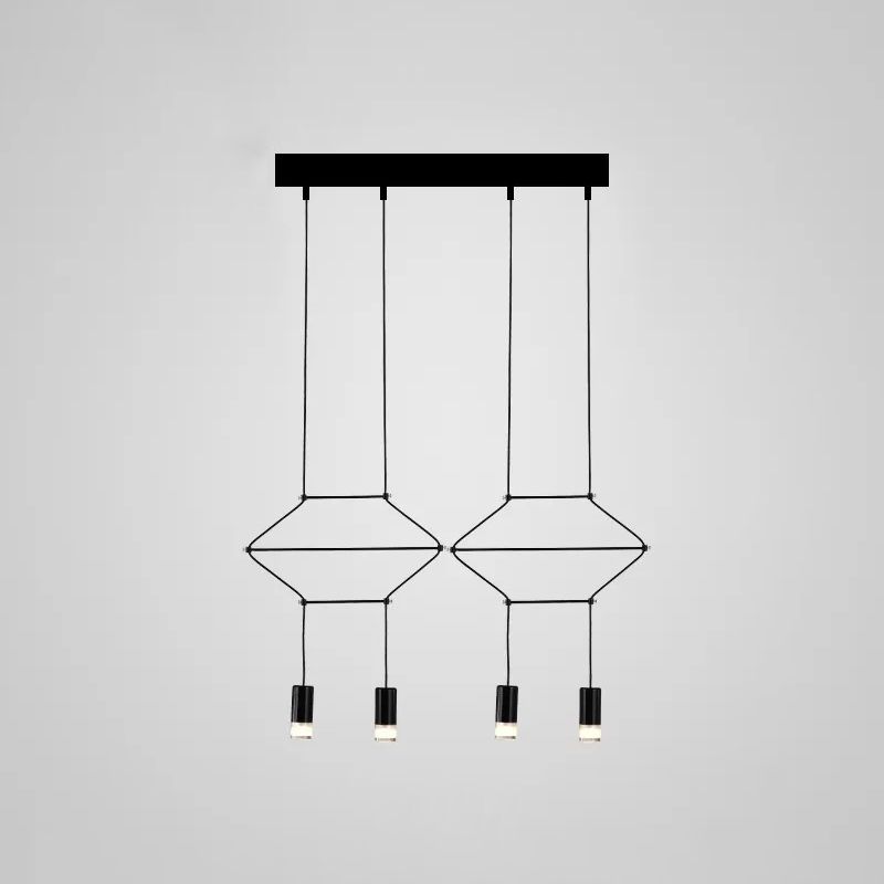4/6/8 Heads Iron Pendant Light Industrial Black Hexagonal/Long Column 3D Structure Dining Room Chandelier