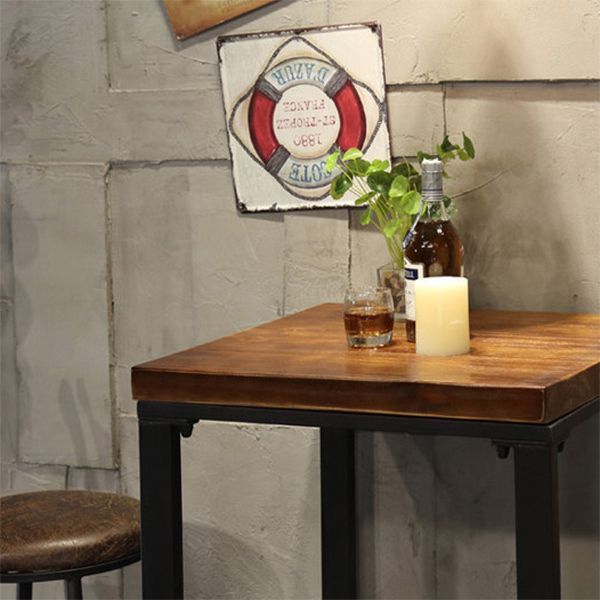 Industrial 1/2/3/5 Pieces Solid Wood Bar Table Set Square Bistro Set