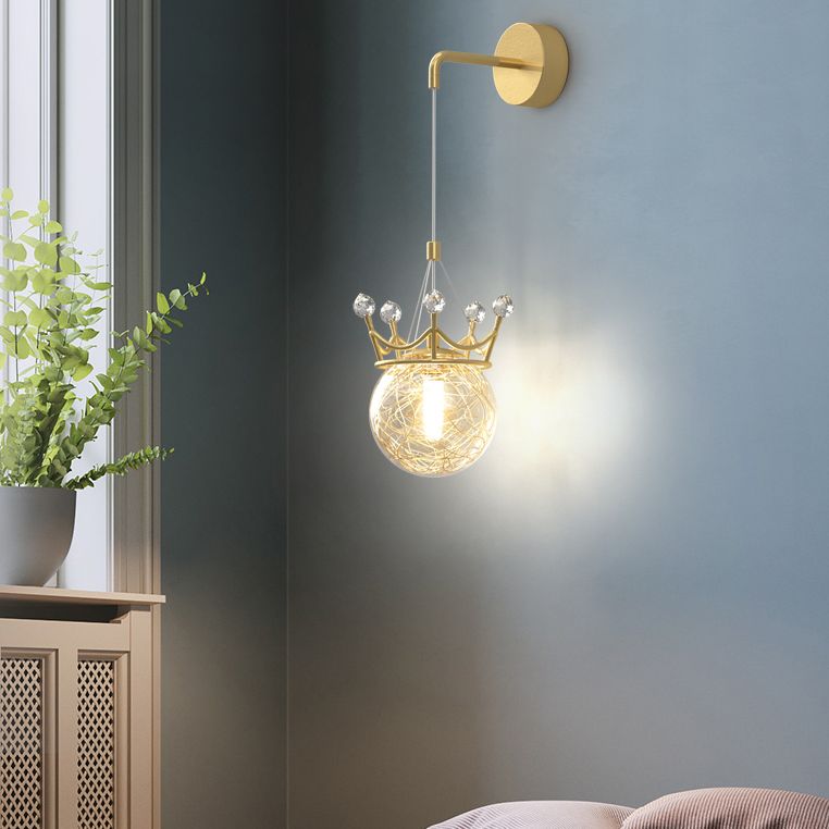 Decorative 1 Light Wall Lamp Globe Glass Hanging Wall Lamp in Brass Finish for Bedroom