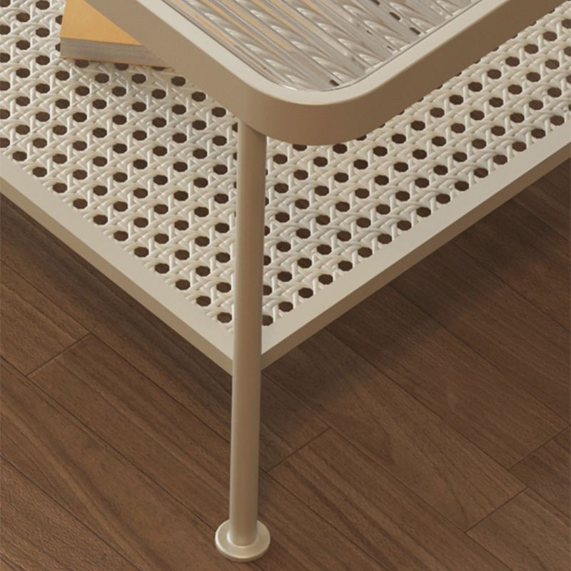 4 Legs Coffee Table Contemporary Glass Top Coffee Cocktail Table with Shelf