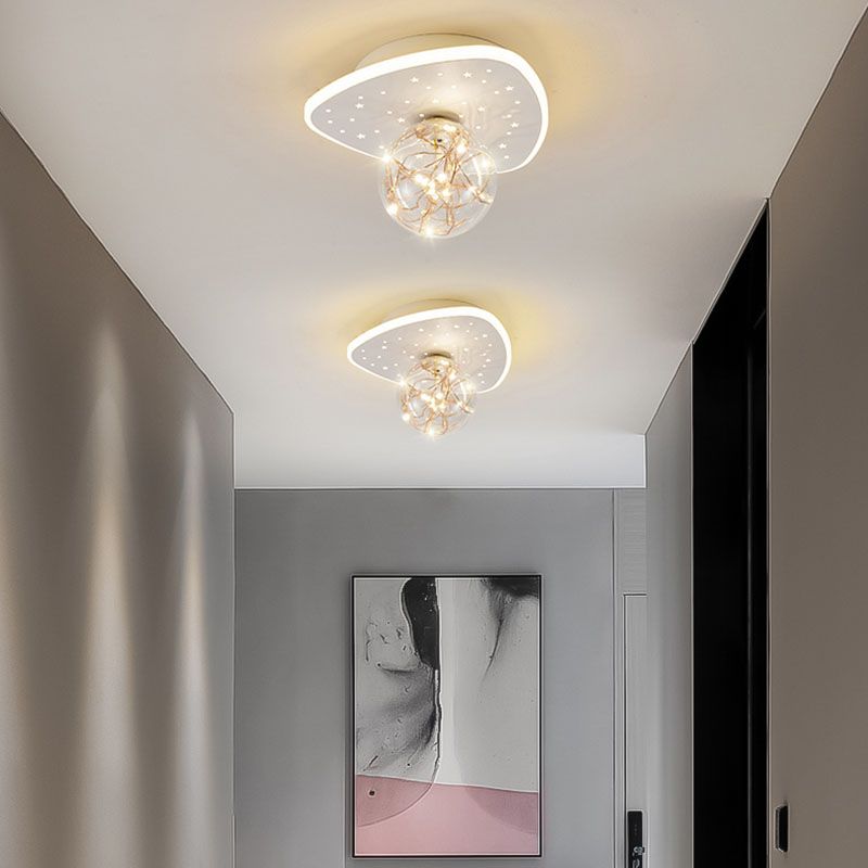 Nordic Style Geometric Ceiling Light Glass Gypsophila Flush Mount Light for Bedroom