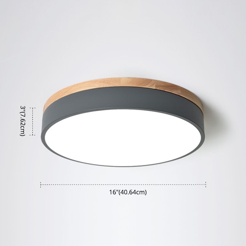 Metalen trommelvormige inbouwlamp Macaron LED-plafondlamp met houten luifel voor slaapkamer