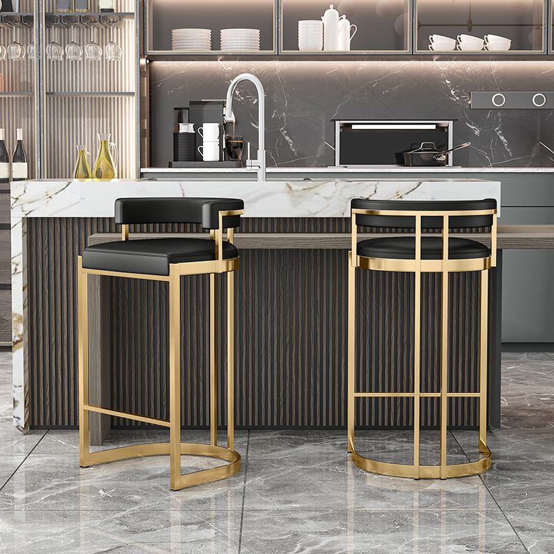 Glam Bucket Bar Stool Upholstered Bar Stool with Gold Metal Base