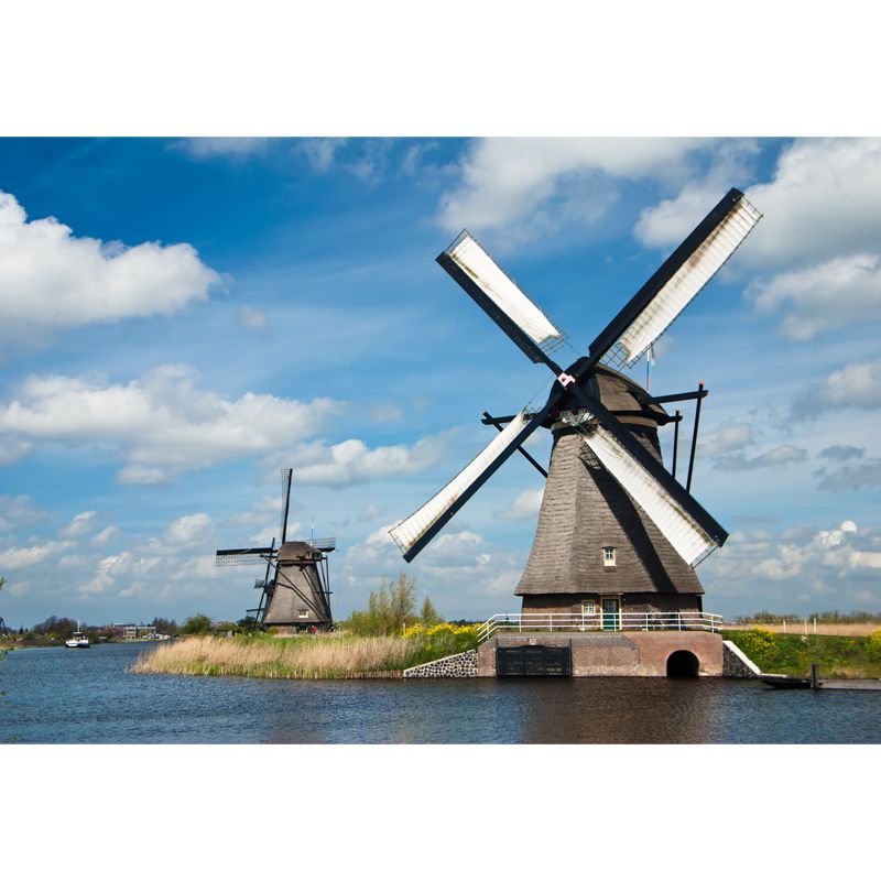 Full Size Photography Modern Mural Wallpaper with Windmill Landscape in Soft Color