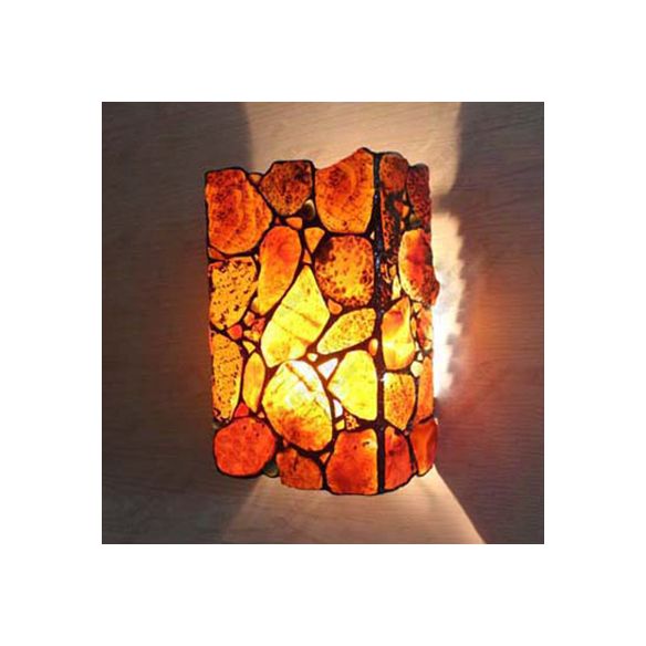 Rectangle Wall Sconce Light Rustic Stone Shade 2 Lights Wall Mount Light in Red for Outdoor