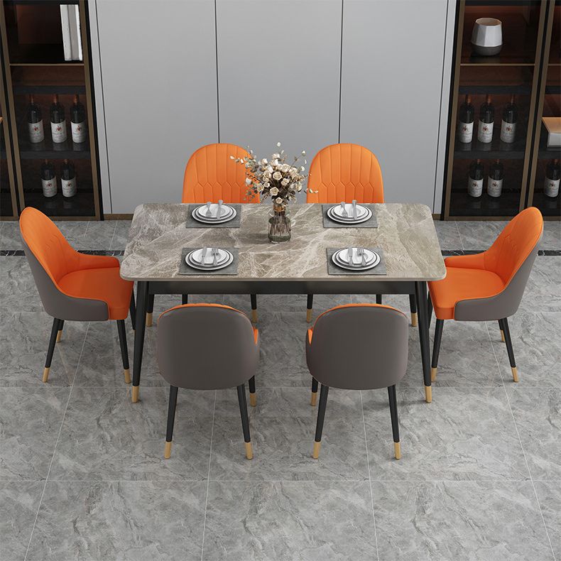 Luxury Rectangle Dining Room Table Sintered Stone Top Table with 4 Iron Legs