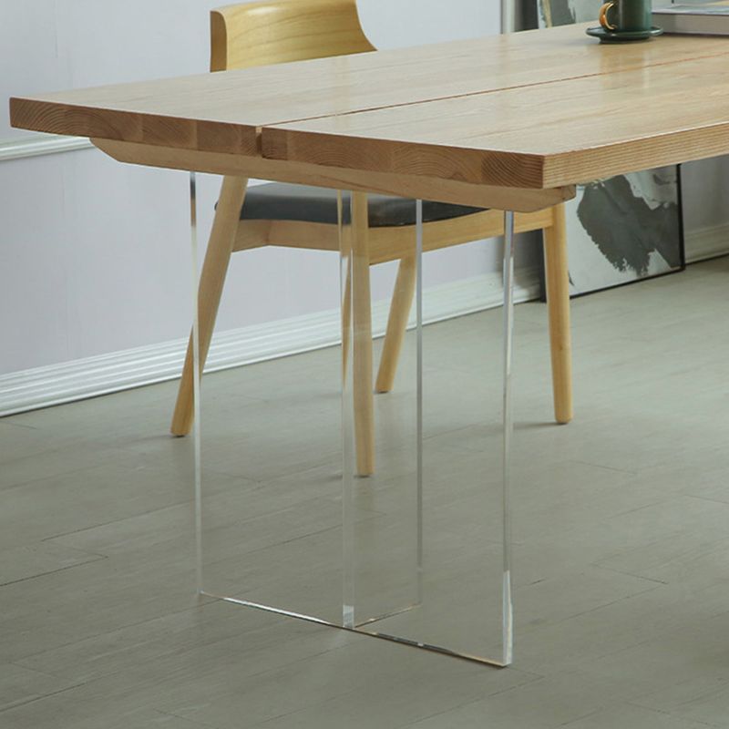 Mesa de comedor de madera de casas simples Mesa de comedor de forma rectangular con base de plástico doble