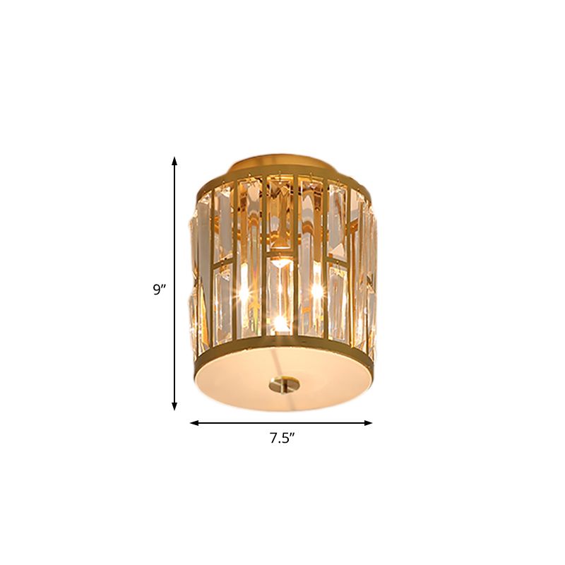 Cylinder Flush Mount Light Modern Metal and Crystal 1 Light Gold Ceiling Light Fixture