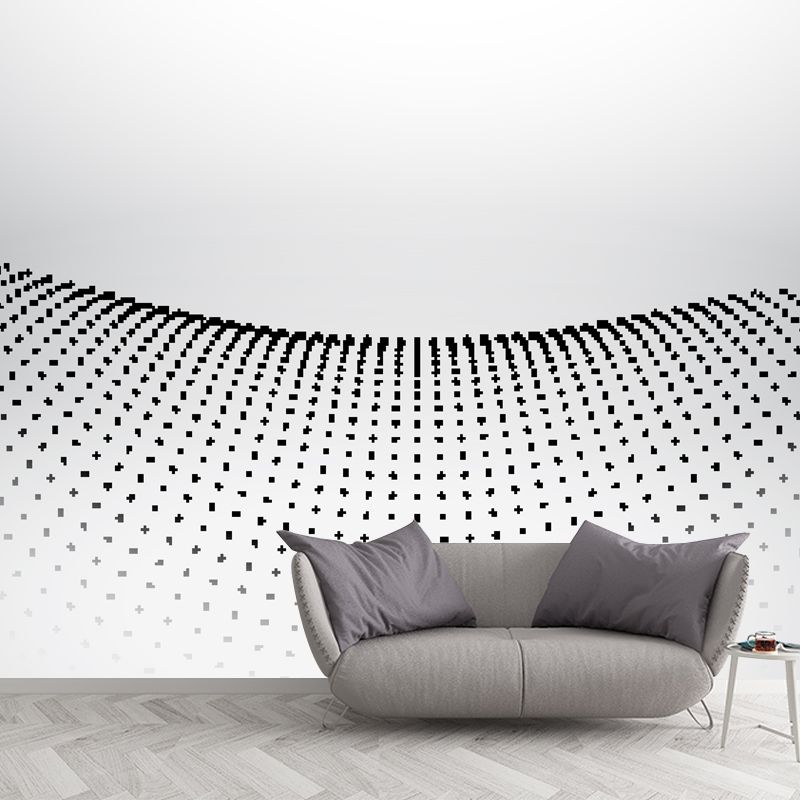 Netting Wall Paper Murals in Black-White Minimalist Wall Covering for Living Room