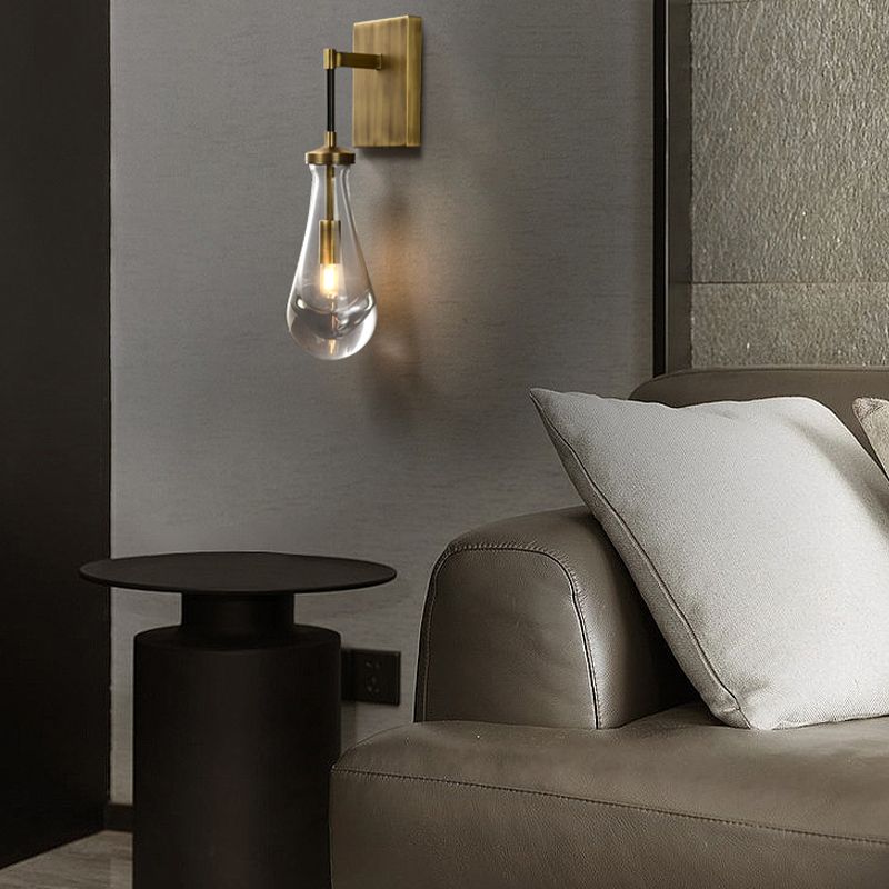 Modern Metal Wall Sconce Drop Shape Wall Light with Glass Shade for Bedroom