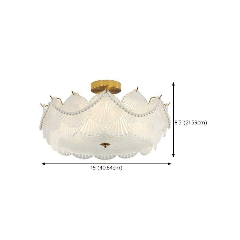 Metal Flush Mount Shell Shape Ceiling Light with Glass Shade for Living Room