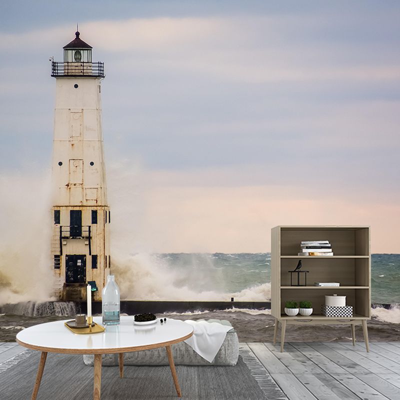 Stain Resistant Beacon Mural Decal Modern Style Nautical Wall Decor for Bathroom