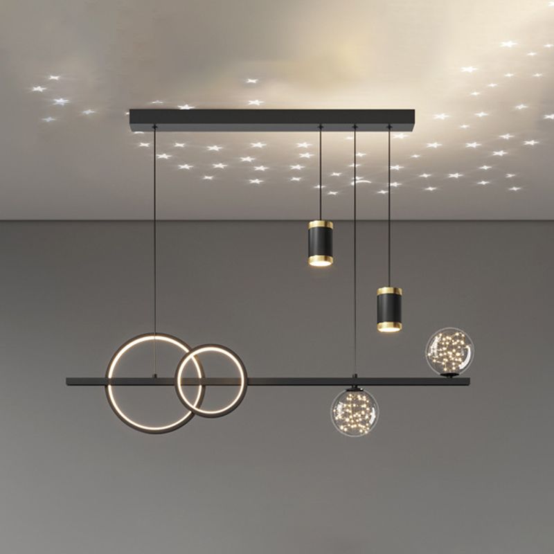 Modern Romantic Starry Island Lamp Clear Glass Dining Room LED Suspension Light