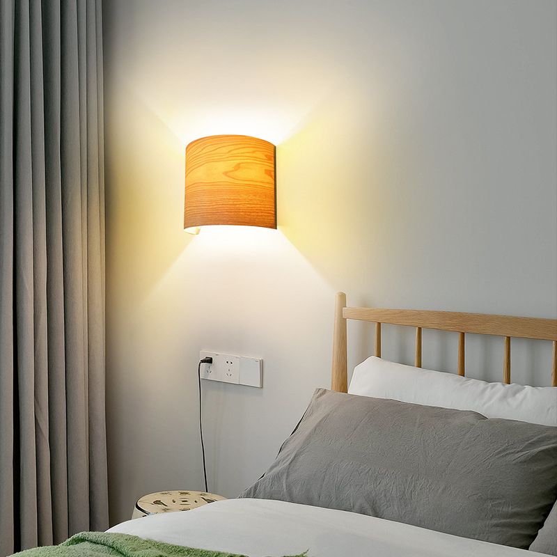 Wood Half-Cylinder Sconce Lights Modern Style 2 Lights Wall Lighting Fixtures