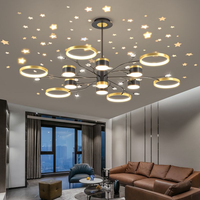 12 koppen plafond hanglamp eenvoud kroonluchter verlichtingsarmaturen in zwart-goud