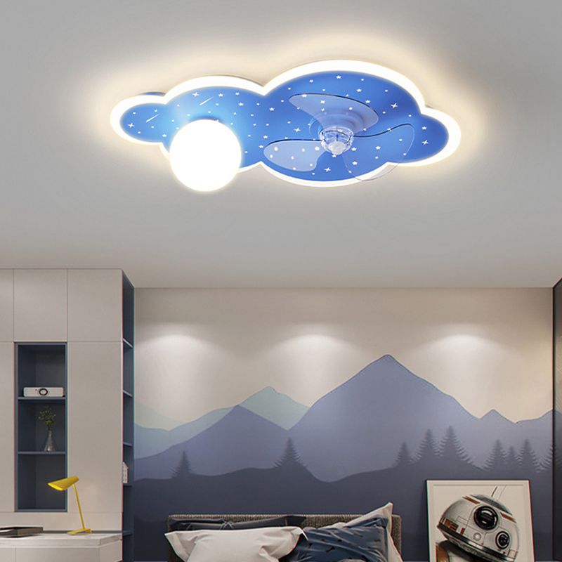 3-Blade Globe Ceiling Fan Children LED Metallic Blue Fan with Light for Home