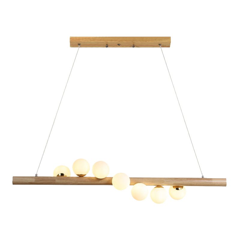 Modern Simple Wooden Hanging Lamp Ball Shape Shade Island Light Fixture for Dining Table