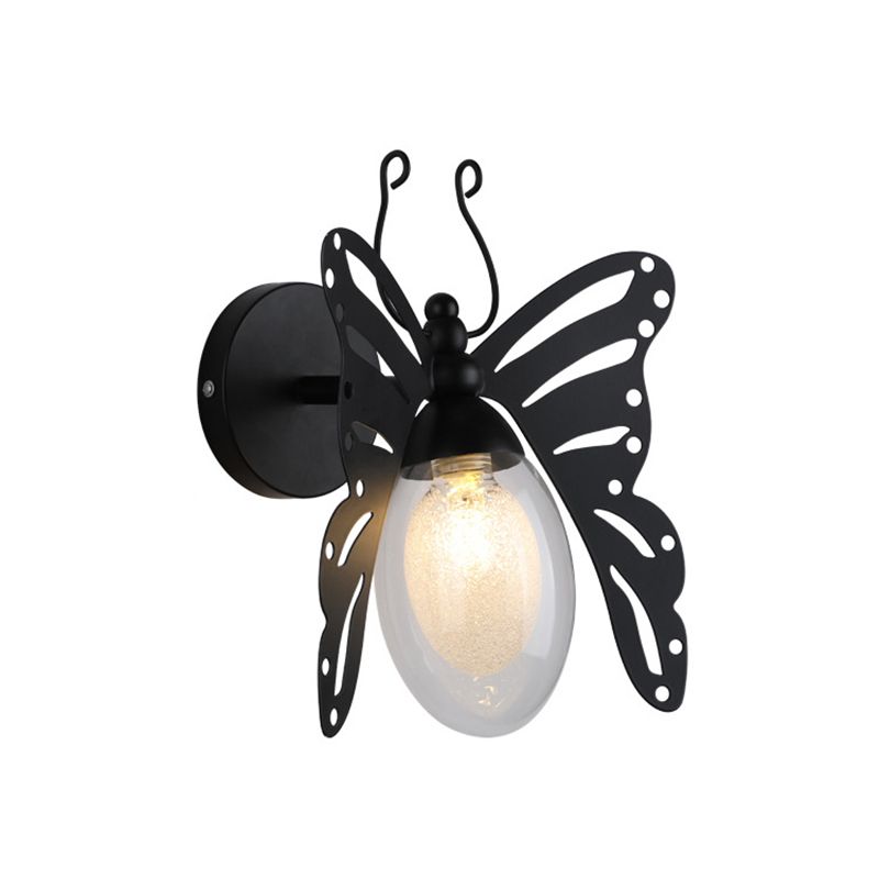 1 Light Butterfly Shaped Wall Lamp Modern Black Clear Glass Sconce Light Fixture for Bedroom