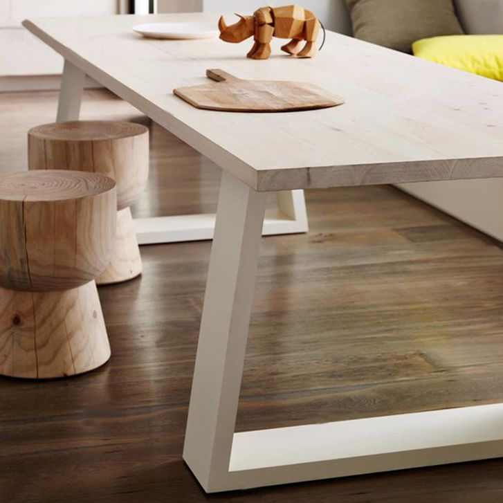 Contemporary Rectangle Dining Table Solid Wood Top Table with Sled Base