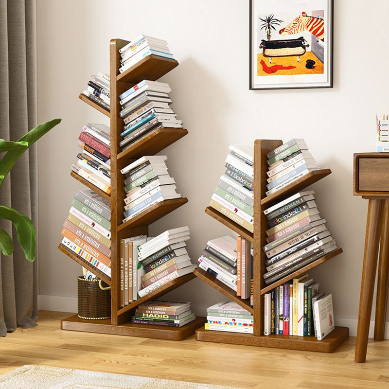 Modern Wood Bookshelf Geometric Vertical Open Shelf Bookcase