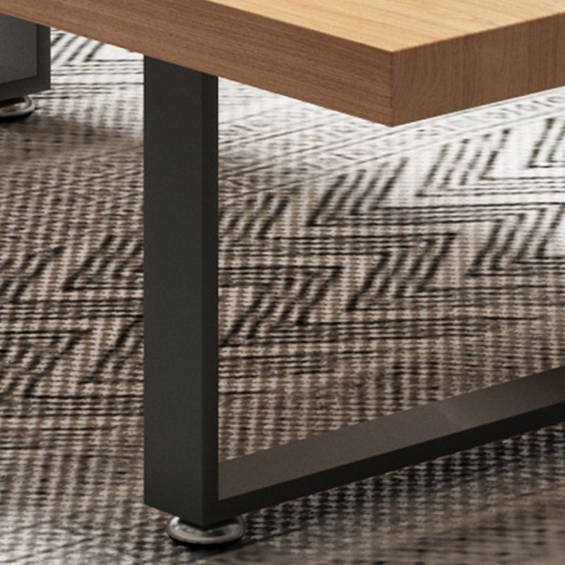 Scandinavian Rectangle Cocktail Table with Solid Wood Top and Iron Sled Base