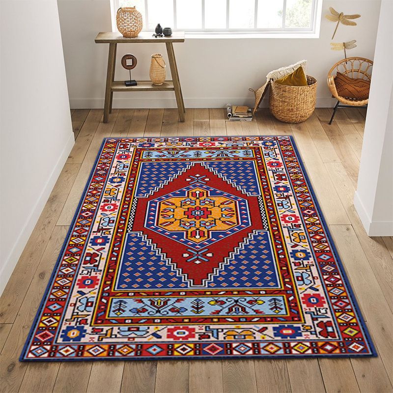 Bohemian Multicolor Carpet Polyester Area Carpet Stain Resistant Rug for Living Room