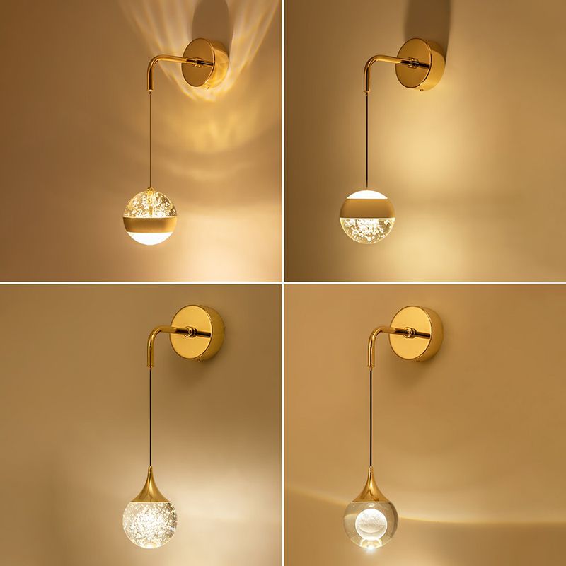 Spherical Crystal Wall Sconce Lighting Minimalist Gold Finish LED Wall Lamp