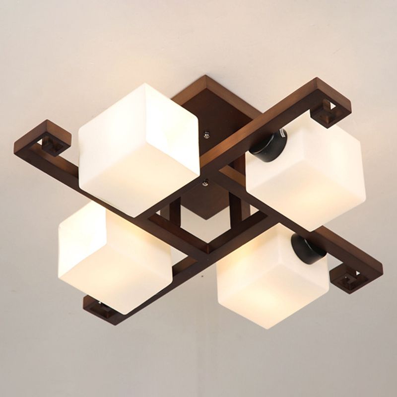 Modern Style Ball Shape Flush Mount Wood Ceiling Light in Brown for Living Room