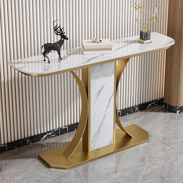 11.8" Wide Stone Console Table Scratch Resistan Table Half Moon Accent Table